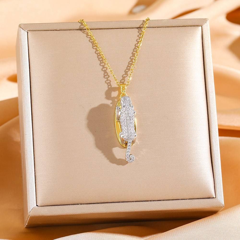 Pure 316 Stainless Steel Necklace with Chinese Gold Pendant and Zircon Stones   S1