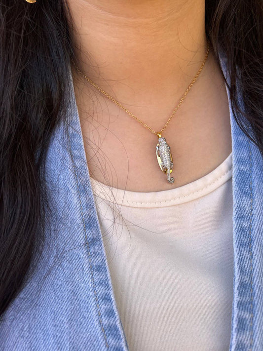 Pure 316 Stainless Steel Necklace with Chinese Gold Pendant and Zircon Stones   S1