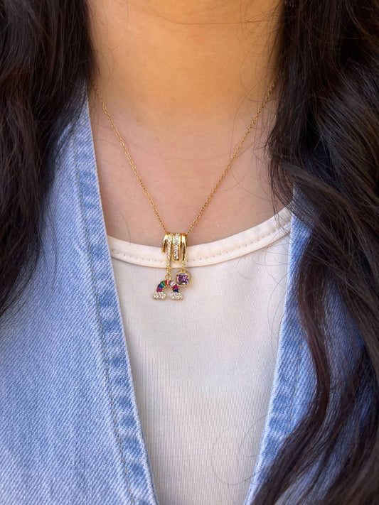Pure 316 Stainless Steel Necklace with Chinese Gold Pendant and Zircon Stones     S1