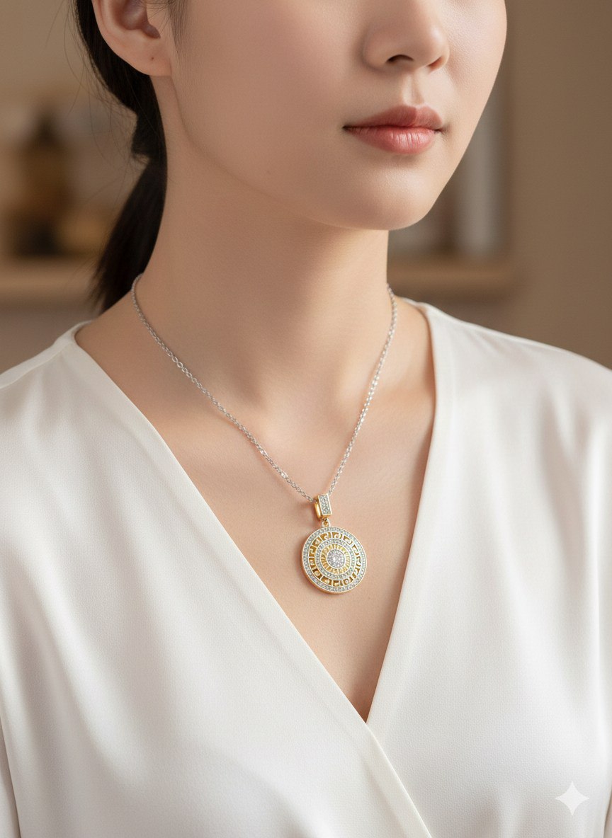 Pure 316 Stainless Steel Necklace with Zircon Stones    S2