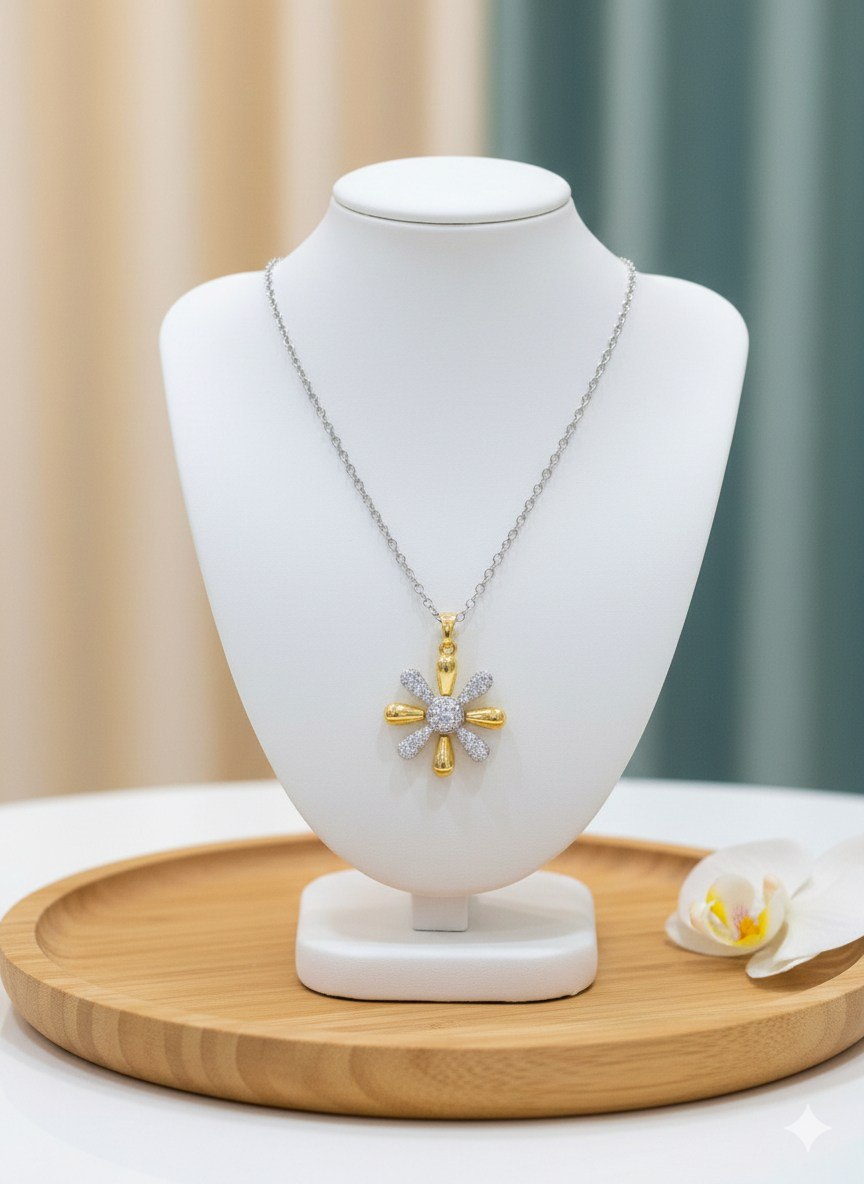Pure 316 Stainless Steel Necklace with Zircon Stones    S2