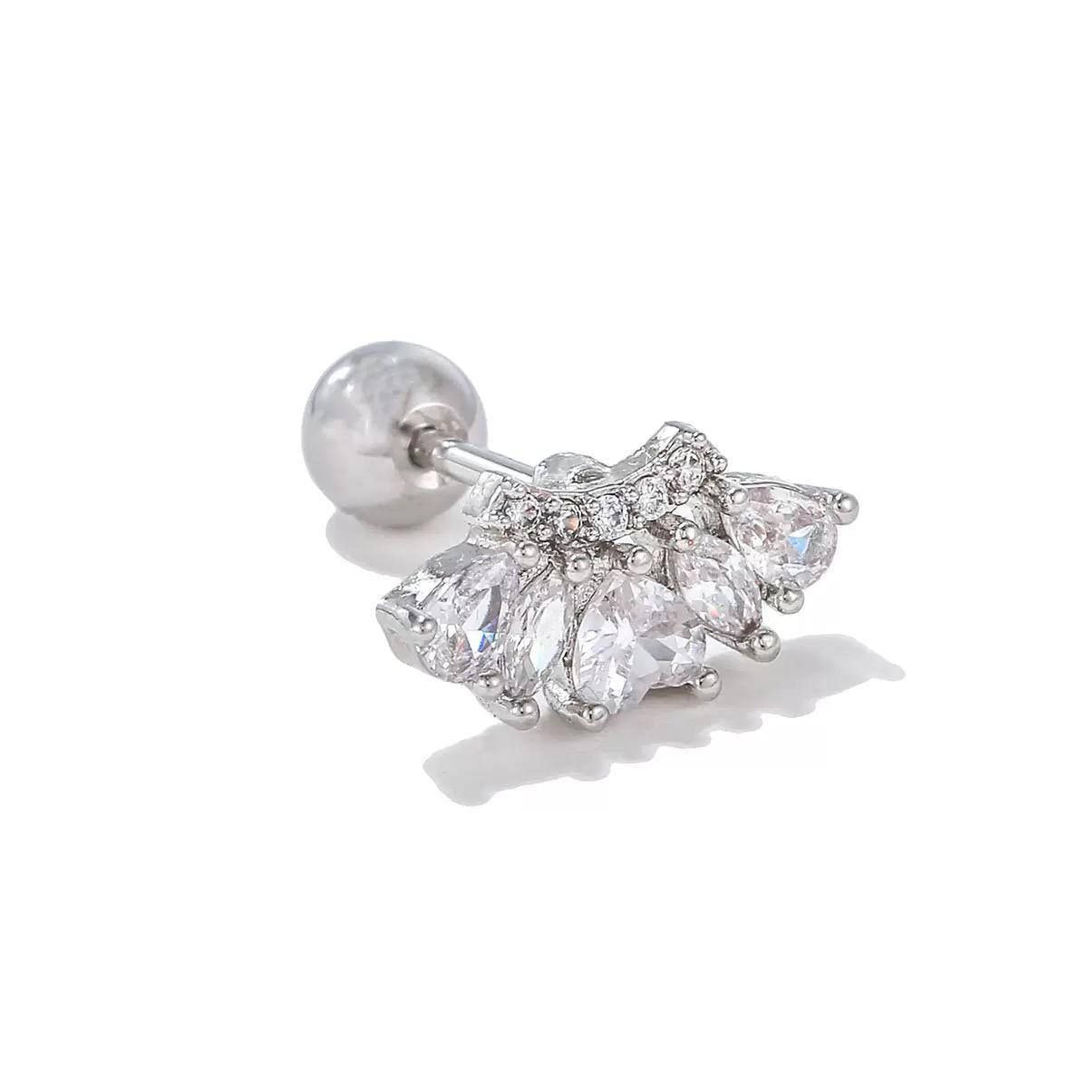 Ball Back Piercing Stainless Steel 316 with Zircon Stones     S1