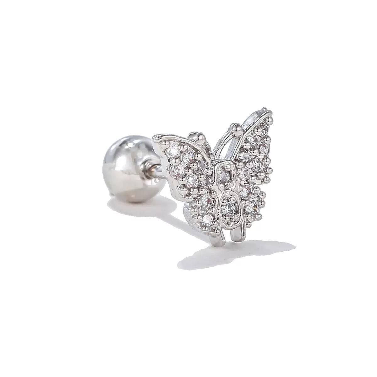 Ball Back Piercing Stainless Steel 316 with Zircon Stones     S1