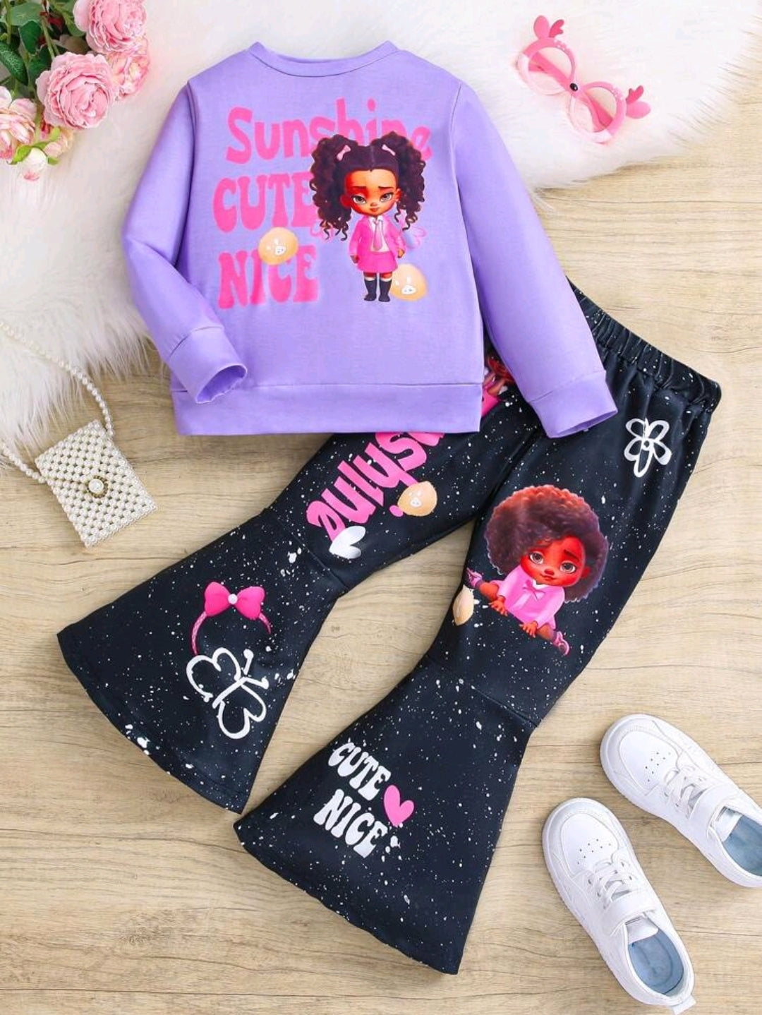 Product Name:
SHEIN Girl Graphic Sweater & Wide-Leg Pants Set