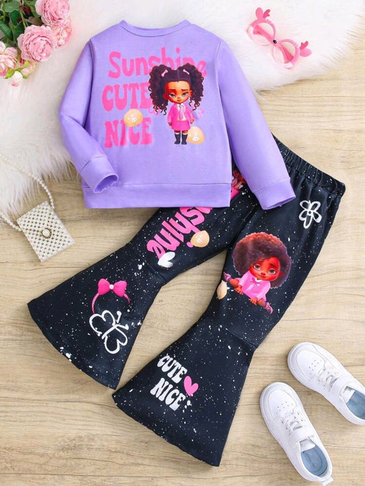 Product Name:
SHEIN Girl Graphic Sweater & Wide-Leg Pants Set