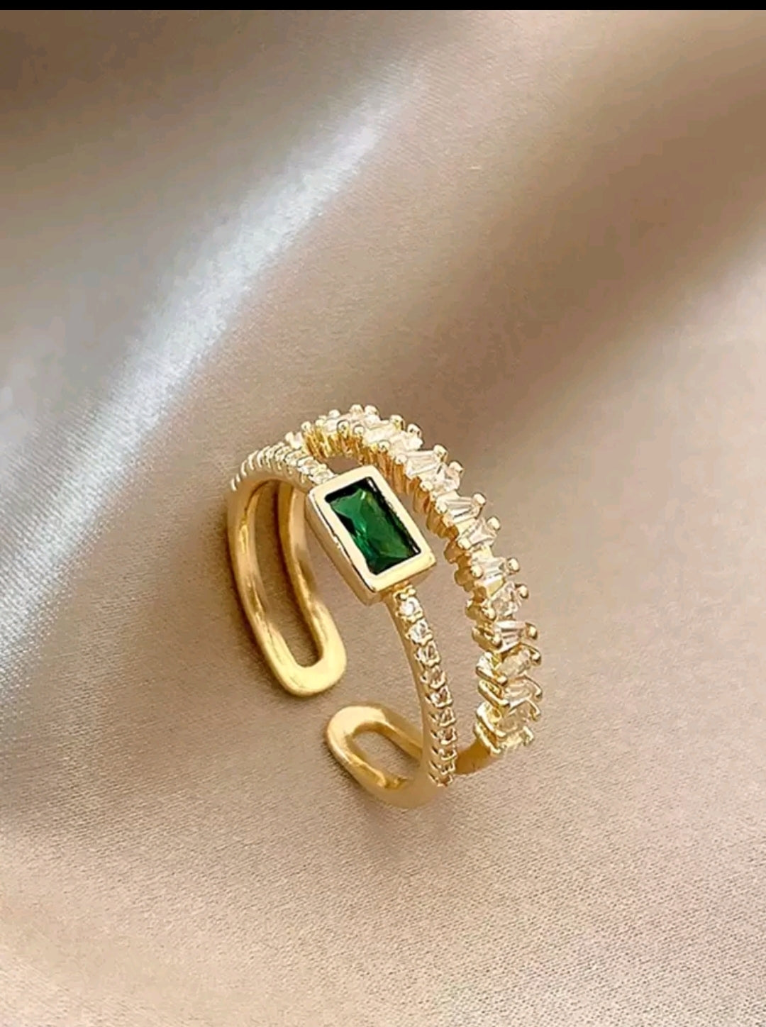 Elegant & Versatile Double-Layer Green Forest Cubic Zirconia Ring – Unique Design, Single Piece