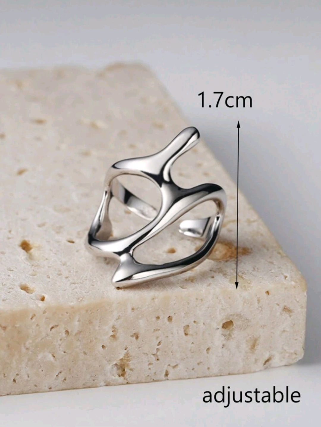 Asymmetrical Liquid Metal Geometric Ring – Single Piece
