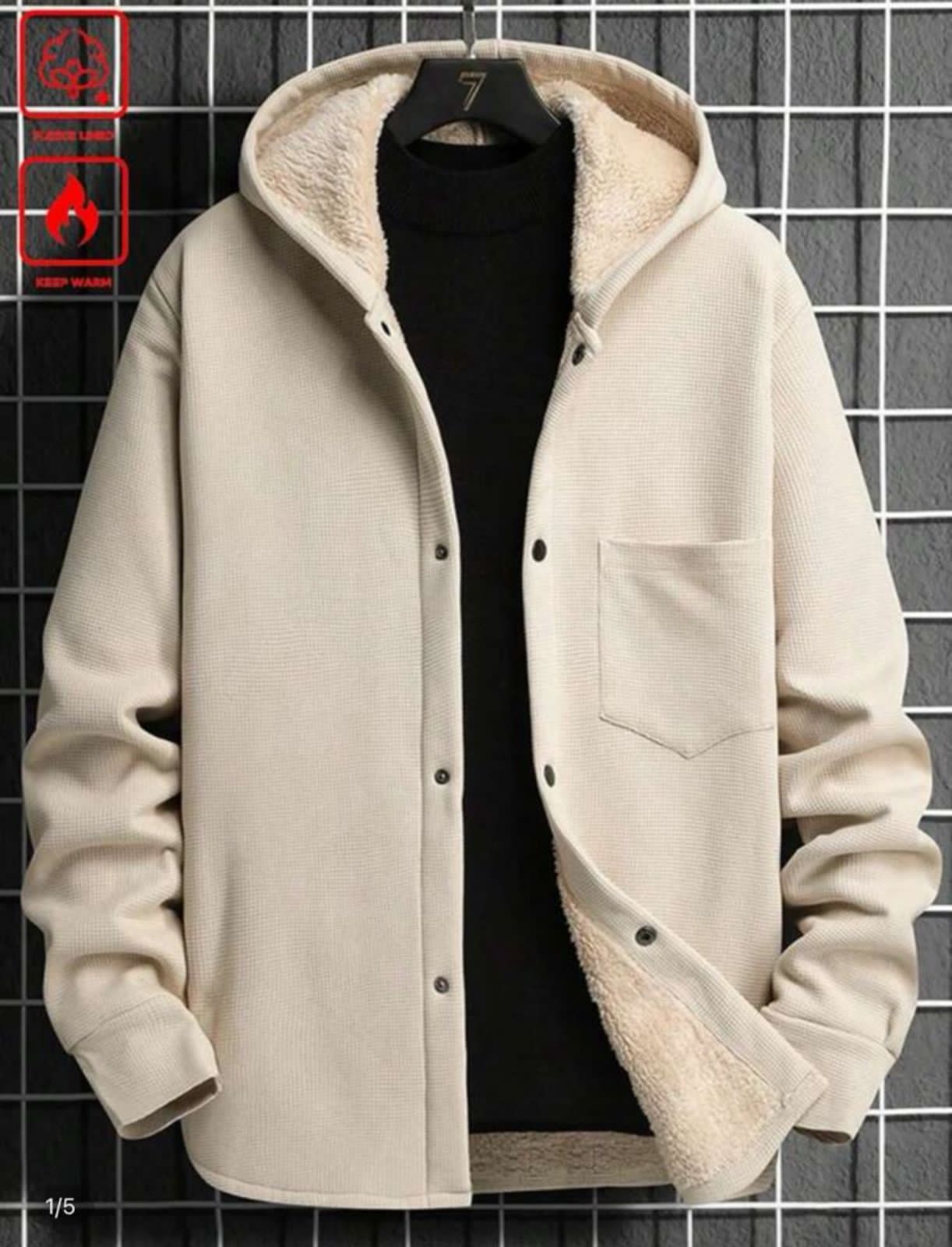 Men’s Fleece-Lined Hooded Jacket – Beige