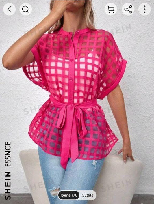 SHEIN Privé Batwing Sleeve Belted Top – Fuchsia, Strapless