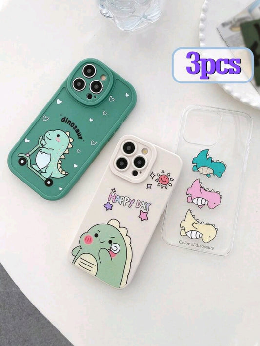 3-Piece Cute Cartoon Dinosaur Soft Transparent Camera Lens Covers – Compatible with (iphone 14)