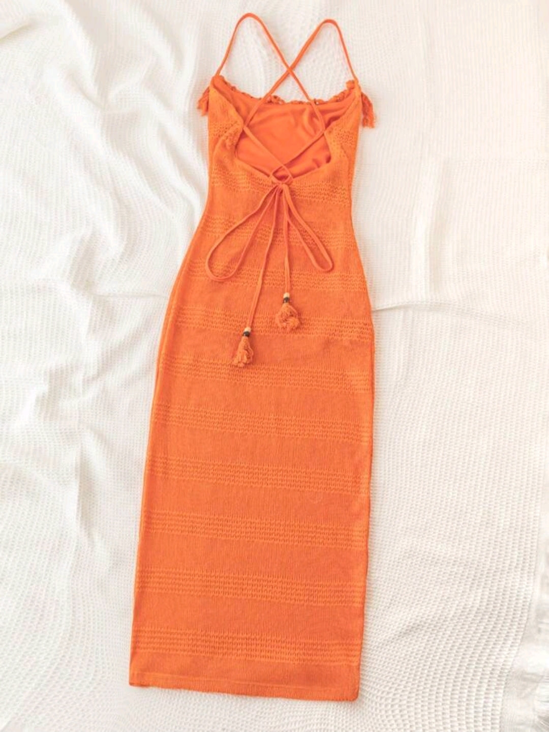Product Name:
Soleia Backless Knot-Tie Mini Dress with Ruffled Hem – Orange