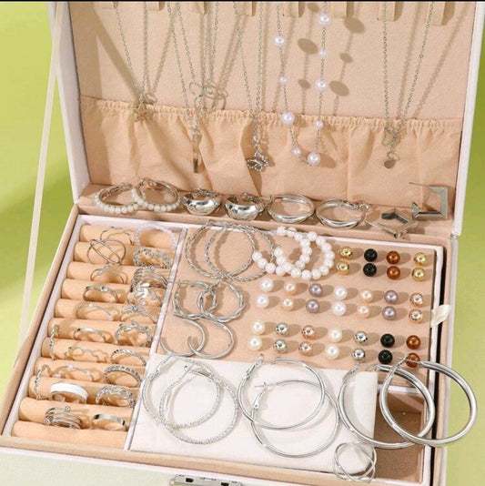 86-Piece Jewelry Set – Elegant Faux Earrings, Necklaces & Rings for Girls