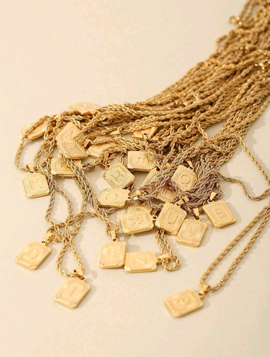 Men's Square Initial Pendant Necklace with Gold Rope Chain – Stainless Steel (K) yAlphabet Jewelry