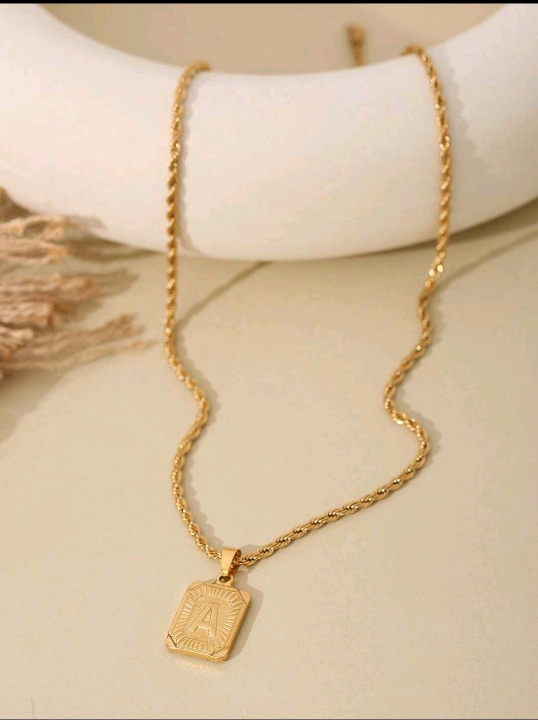 Men's Square Initial Pendant Necklace with Gold Rope Chain – Stainless Steel (K) yAlphabet Jewelry