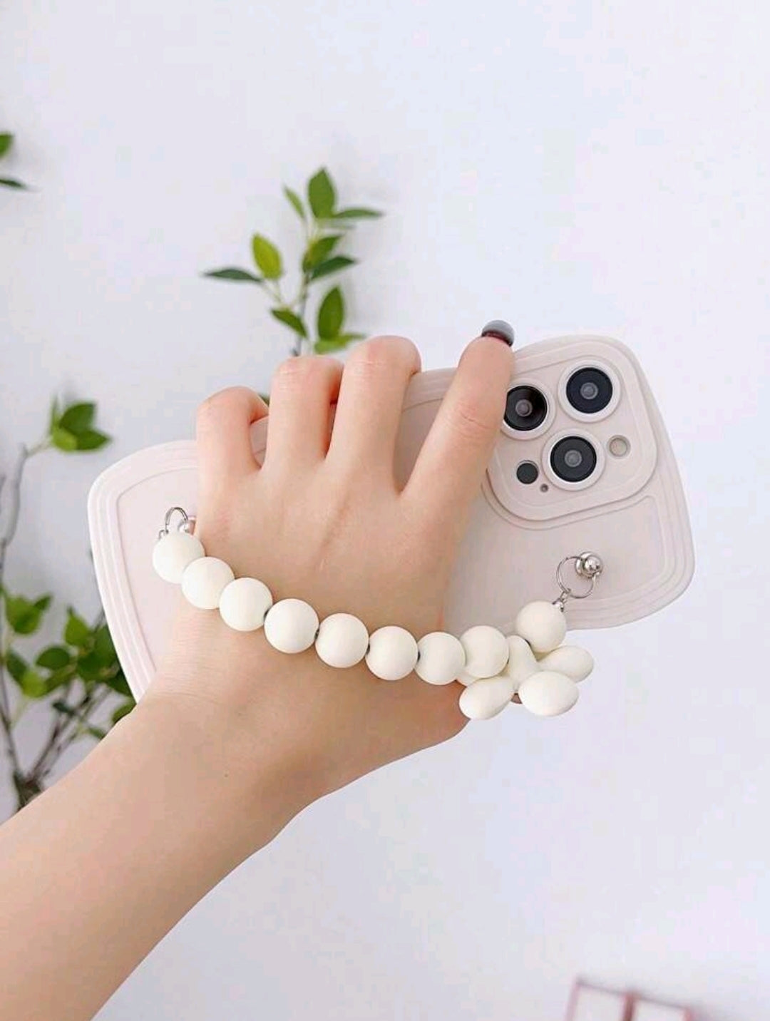 White Wave TPU Shockproof Phone Case with DIY Beaded Bracelet – Compatible with (iPhone 12 pro) 