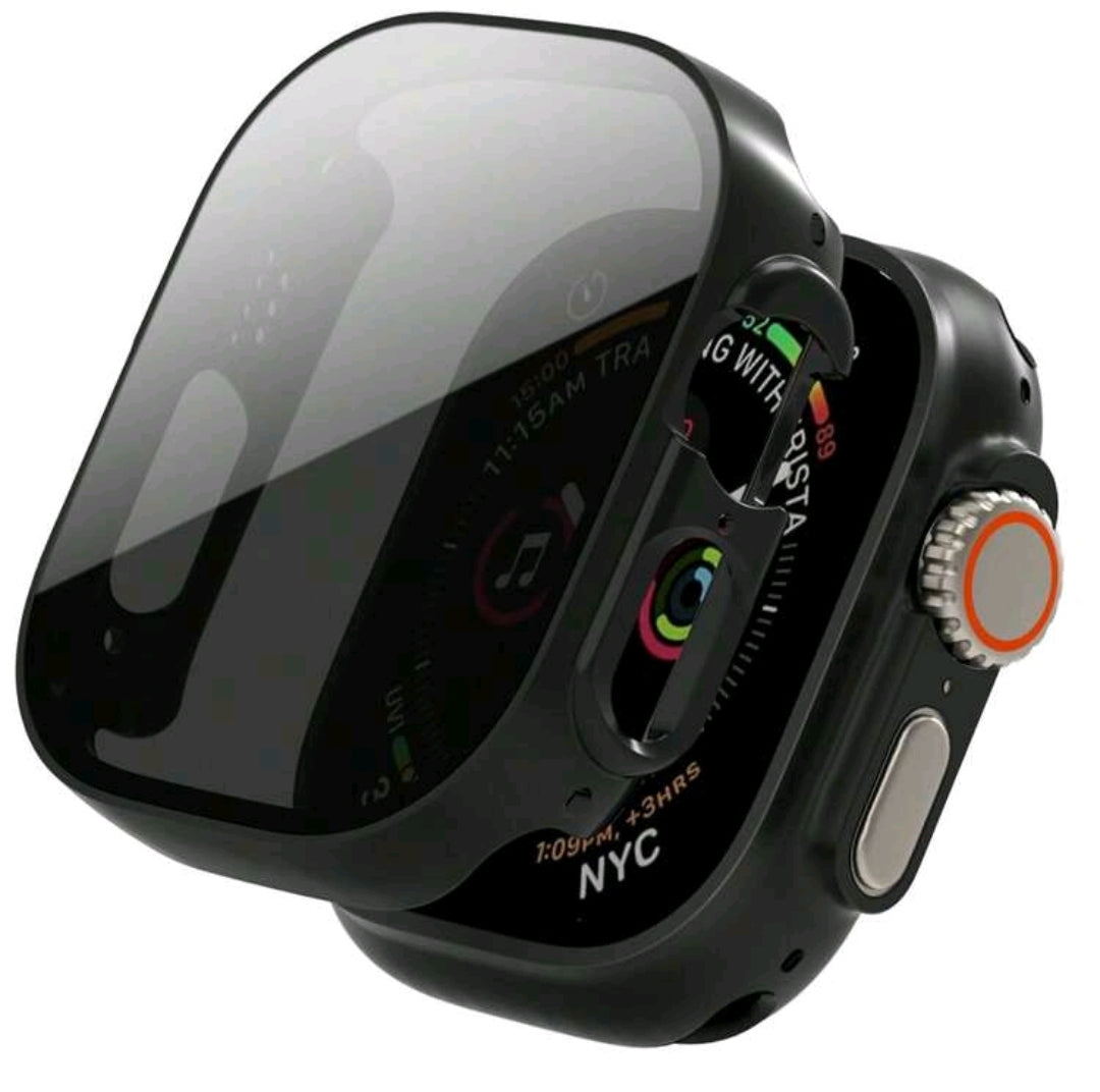Matte Black Polycarbonate Protective Case with Tempered Glass Screen Protector for Apple Watch