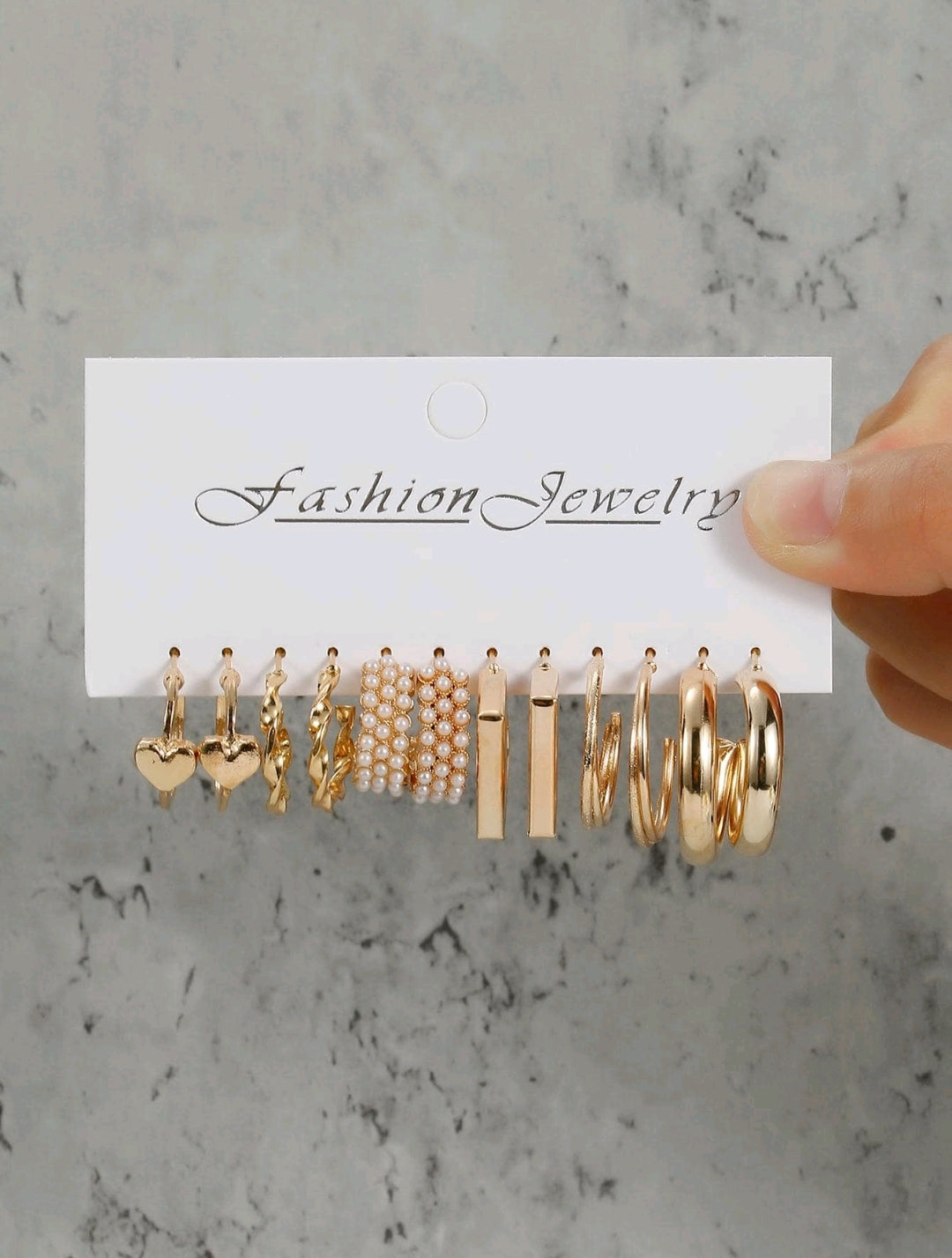 6 Pairs Zinc Alloy Earrings – Pearl Ear and Heart Designs