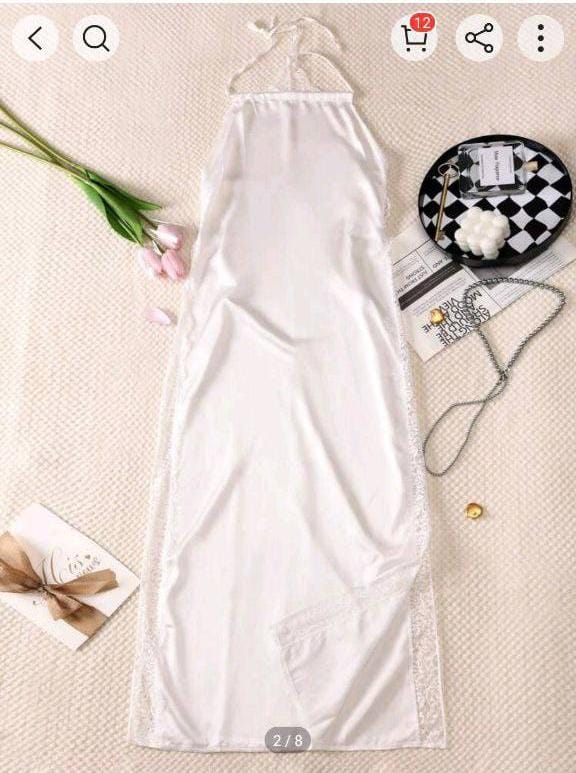 Velvet & Lace Side Slit Long Nightgown