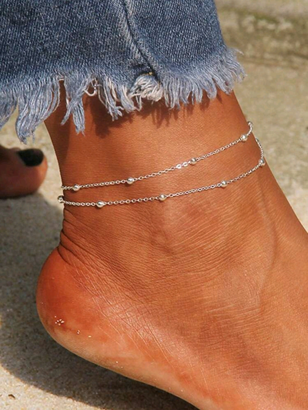 Simple Elegant Two-Bead Anklet for Women
