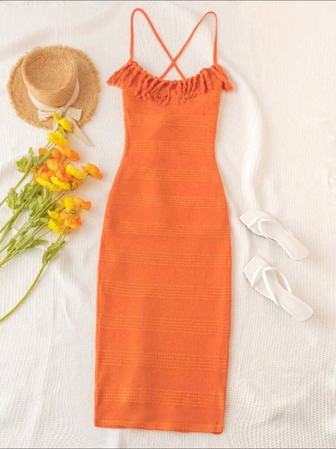 Product Name:
Soleia Backless Knot-Tie Mini Dress with Ruffled Hem – Orange
