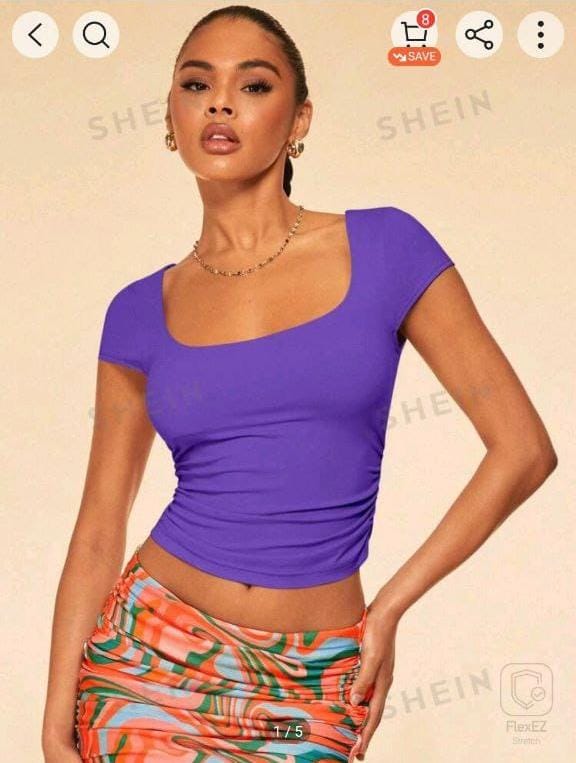 SHEIN BAE Side Ruched Solid Crop T-Shirt – Women