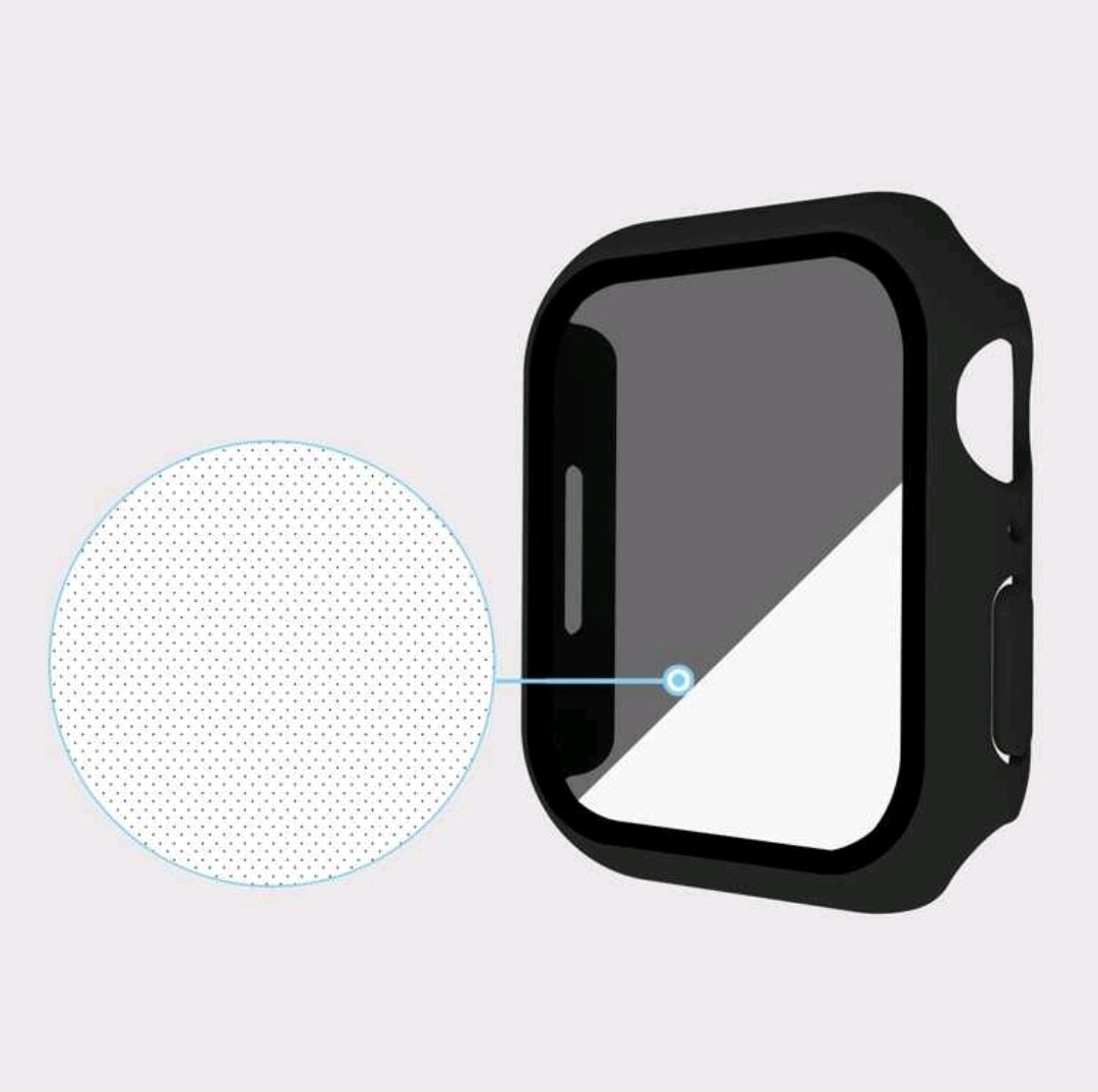 Matte Black Polycarbonate Protective Case with Tempered Glass Screen Protector for Apple Watch