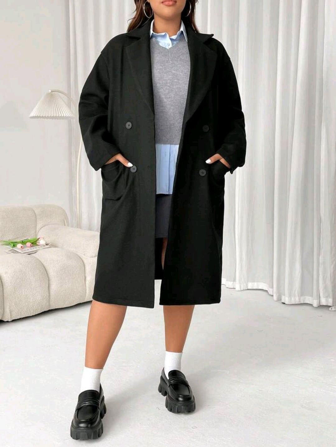 Product Name:
SHEIN EZwear Plus Size Solid Color Cotton Knit Sweater for Women, Long Sleeve, Winter Wear