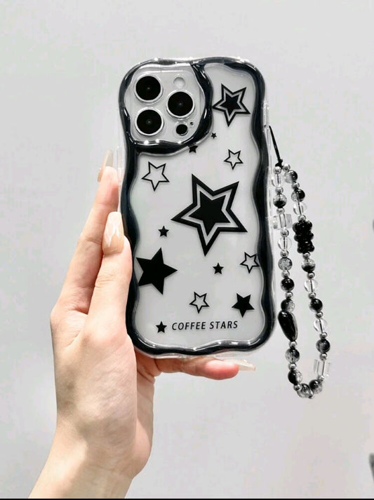 Colorful Pentagram Phone Holder with Cream Marble Wave Edge Protective Case and Chain (xiaomi Mi 11lite) 