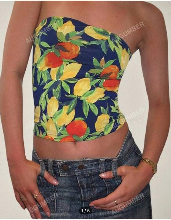 Fruit Print Strapless Tube Top