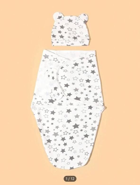 Soft Natural Baby Swaddle Blanket – White Star Print