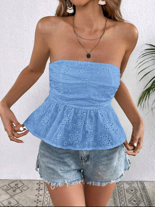 Product Name:
SHEIN VCAY Women’s Elegant Summer Strapless Top with Floral Embroidered Hem