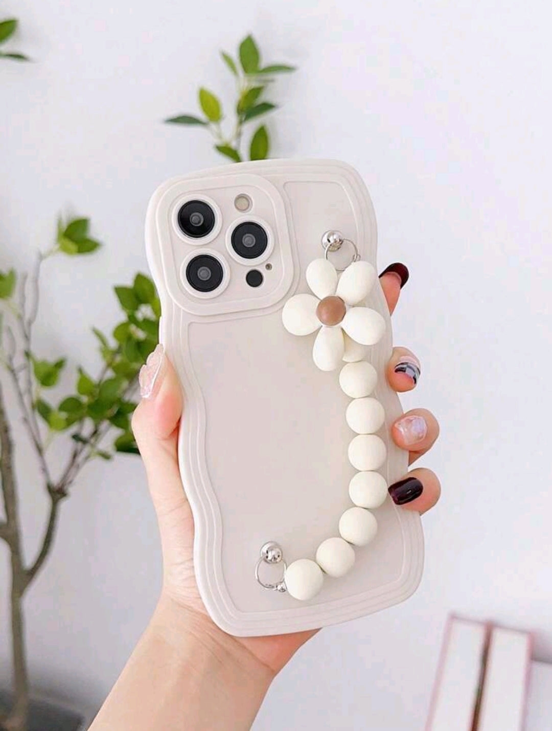 White Wave TPU Shockproof Phone Case with DIY Beaded Bracelet – Compatible with (iPhone 12 pro) 