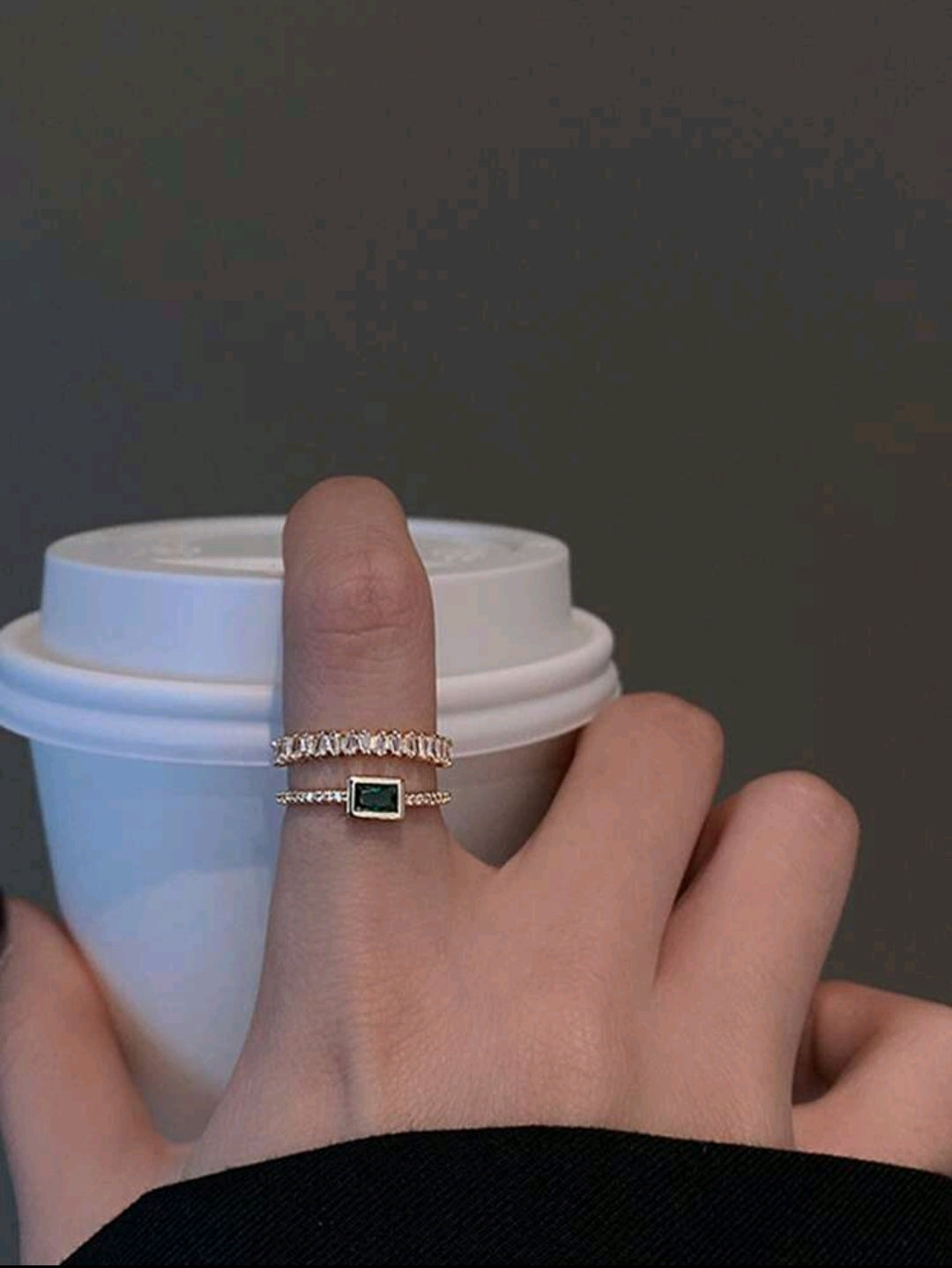 Elegant & Versatile Double-Layer Green Forest Cubic Zirconia Ring – Unique Design, Single Piece